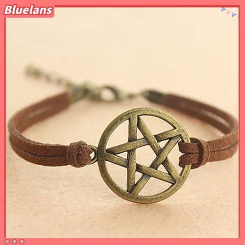 [BLS] Gelang Tali Kulit Imitasi Berlapis Lingkaran Bintang Berongga Wanita Vintage Misteri