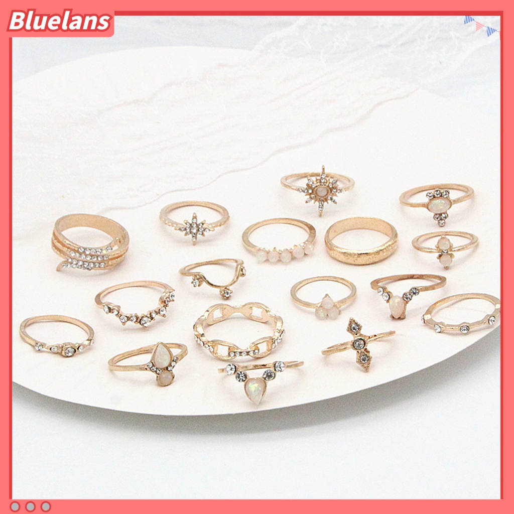 [BLS] 17pcs /set Bohemian Sederhana Dapat Ditumpuk Berlian Imitasi Midi Cincin Buku Jari Cincin Perhiasan Aksesori