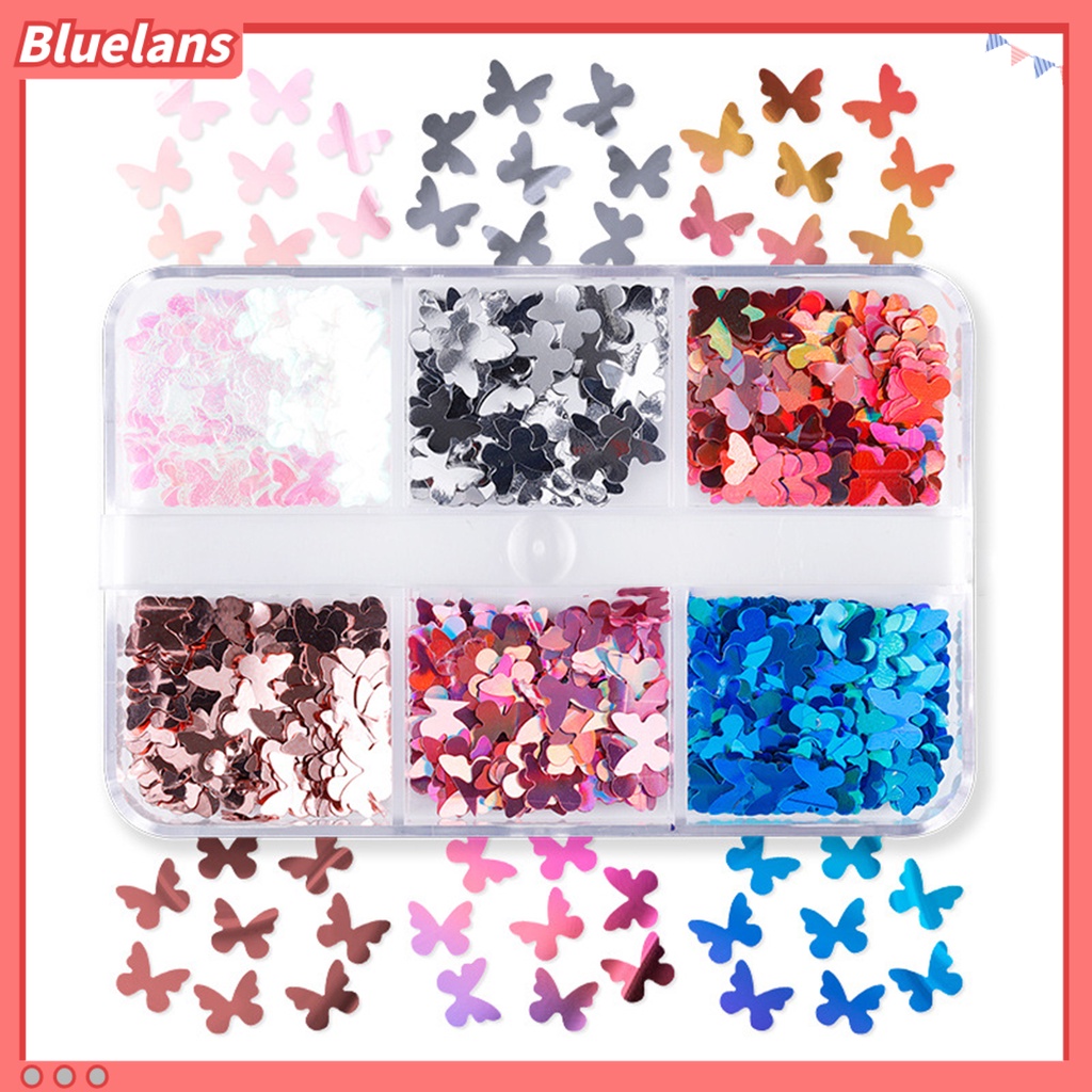 [BLM] 6kisi-kisi /Box Payet Kuku Tipis Rounded Corners Lightweight Butterfly Nail Art Sequin Untuk Wanita