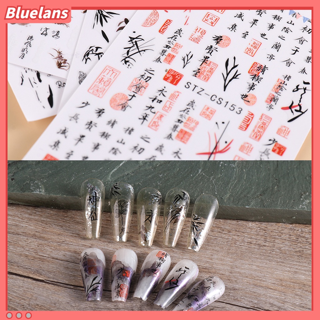 [BLM] 3lembar Stiker Kuku Gaya China DIY Ultra Tipis Wanita Bunga Cat Air Lukisan Manicure Decals Perlengkapan Kecantikan