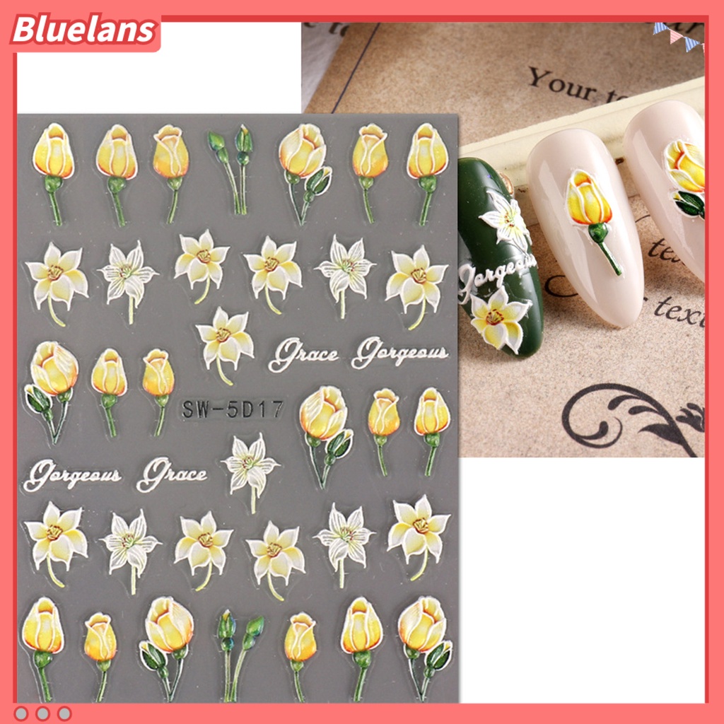 [BLM] Stiker Nail Art Tiga Dimensi 5D Relief Perekat Diri Tidak Luntur DIY Musim Semi Musim Panas Bunga Matahari Pola Bunga Manikur Stiker Salon Kuku Pasokan