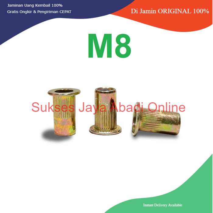 MUR RIVET / RIVET NUT BESI KUNING M8 / Insert Nut / Mur Rivet / Nutsert / Mur Tanam