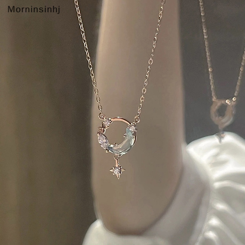 Mornin Kalung Liontin Bulan Berongga Fashion Korea Rantai Warna Silver Untuk Wanita Pernikahan Perhiasan Aesthetic id