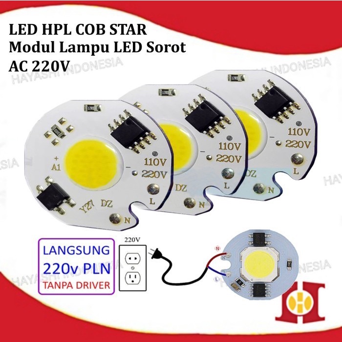 COB Star 220V 3 5 7 10 12 W LED White Putih Lampu Sorot PLN AC 25mm - 5pcs