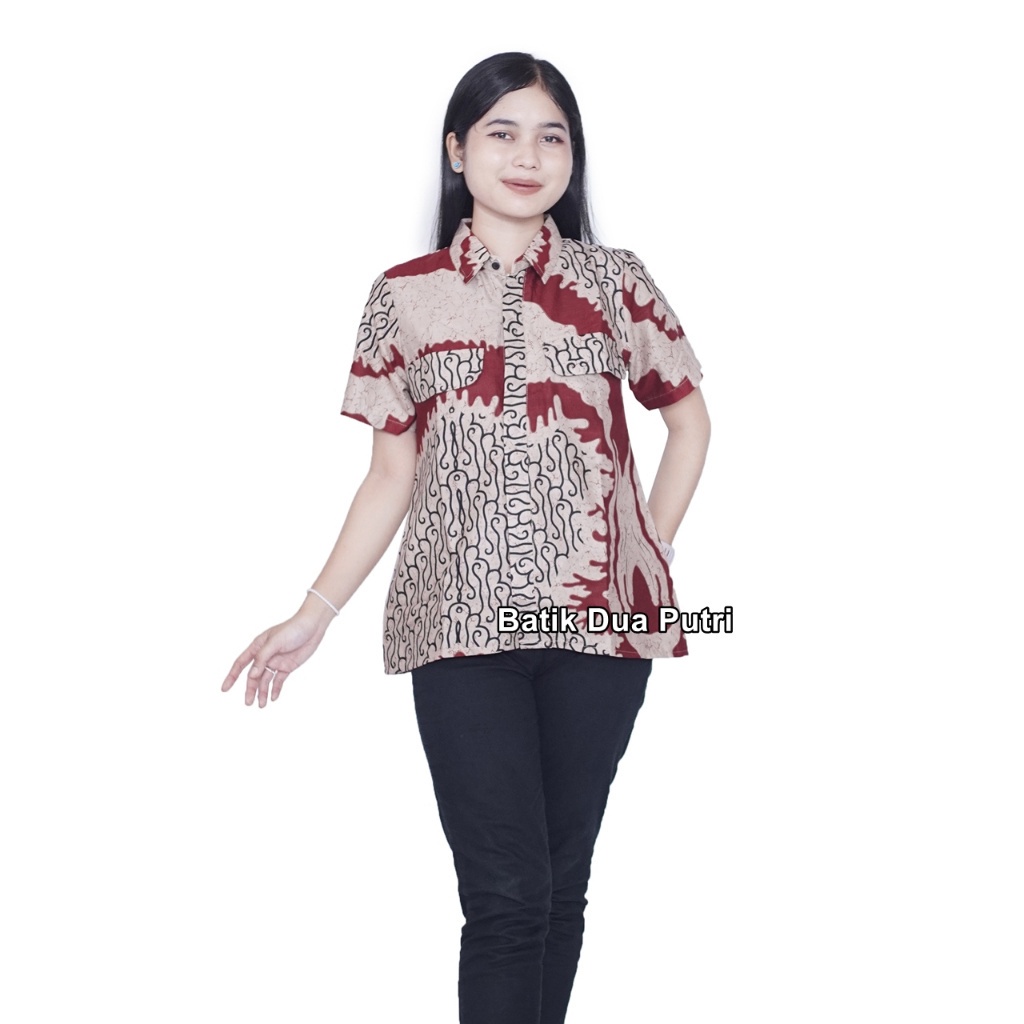 Batik Couple  Kemeja Pria Blouse Wanita Lengan pendek Apel