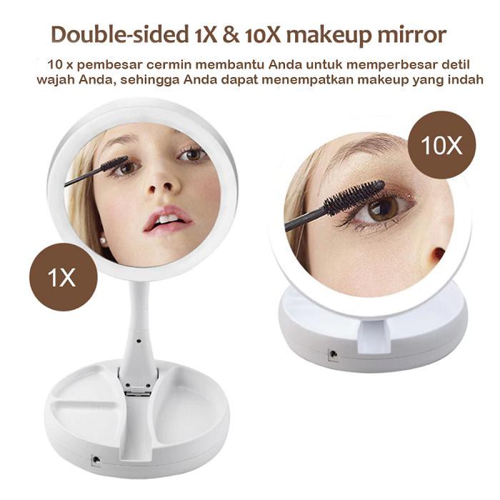 Cermin Makeup Lampu LED Pembesar Rias Dua sisi Kosmetik Mirror LED Lipat
