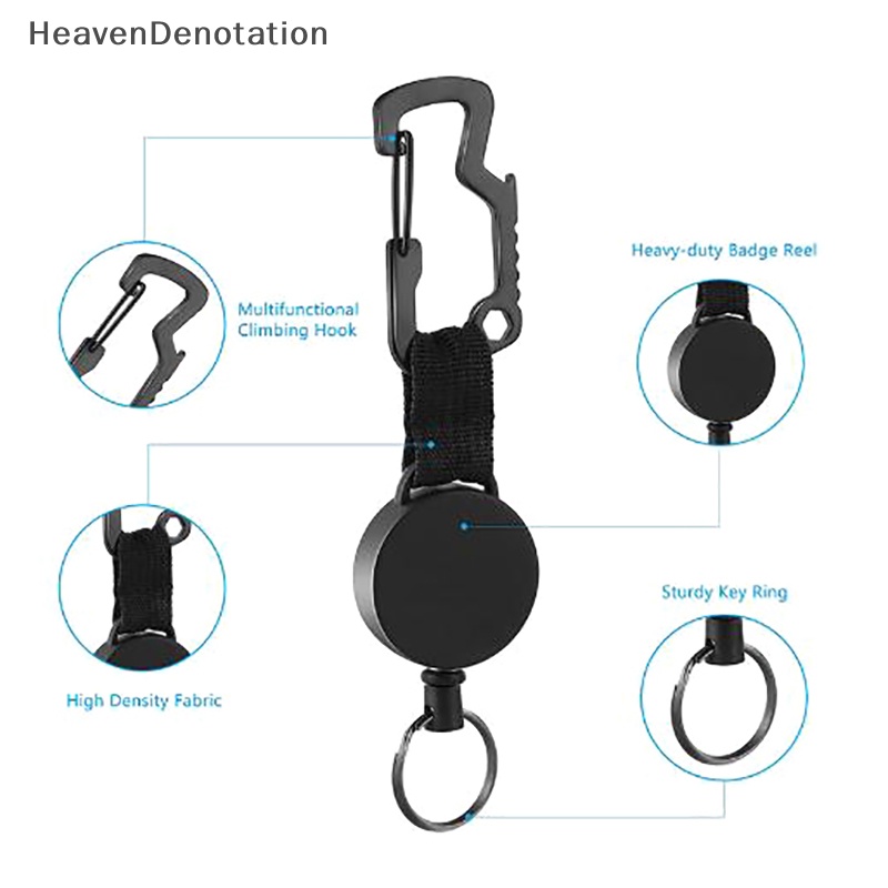 [HeavenDenotation] Gantungan Kunci Yang Dapat Ditarik Gulungan Holder Lencana Tugas Berat Dengan Klip Carabiner Multitool HDV