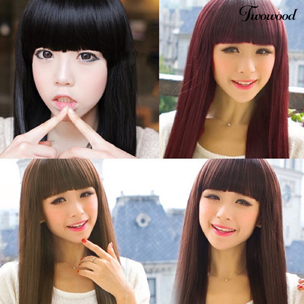 Twowood Wig Natural Soft Long Hair Extension Berbagai Warna Wig Cosplay Untuk Pakaian Sehari-Hari