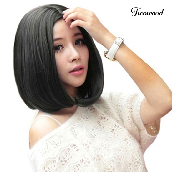 Twowood Wanita Lady Fashion Rambut Pendek Lurus Penuh Wig Cosplay Pesta Hair Extension