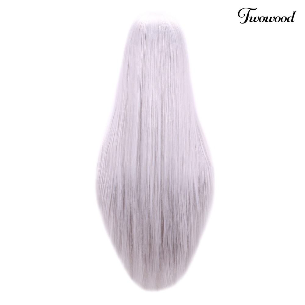 Twowood Fashion Wanita Warna Solid Belah Tengah Panjang Lurus Wig Cosplay Sopak