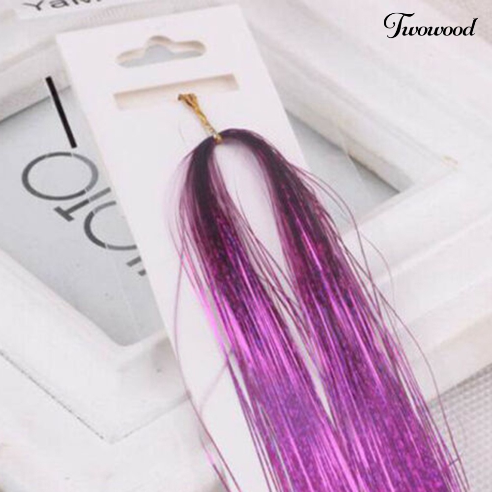 Twowood Tahan Panas Glitter Wig Lurus Panjang Mengkilap Mulus Hair Extension Sopak