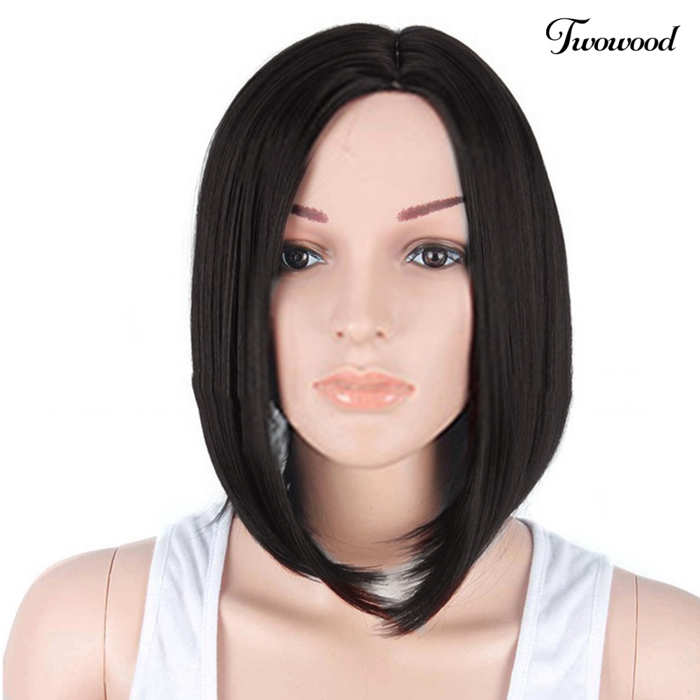 Twowood Wanita Fashion Pendek Lurus Rambut Suhu Tinggi Serat Pesta Wig Sopak