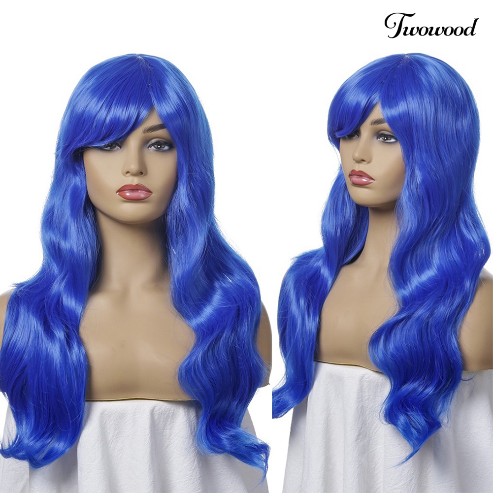 Twowood 70cm Wanita Panjang Bergelombang Poni Rambut Sintetis Wig Anime Cosplay Pesta Sopak