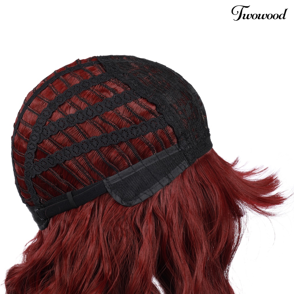 Twowood Fashion Wanita Merah Halus Panjang Keriting Wig Suhu Tinggi Serat Pesta Sopak