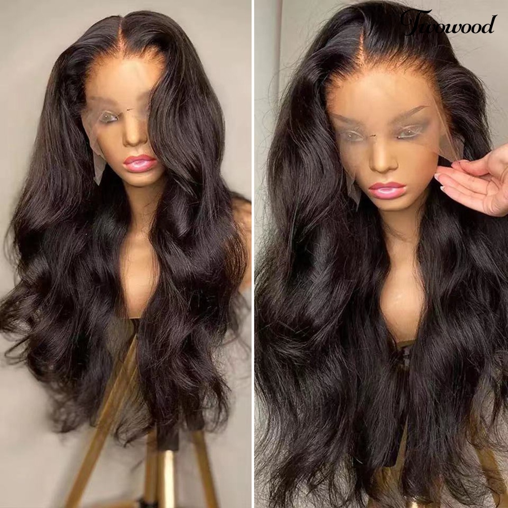 Twowood Rambut Keriting Panjang Mudah Dipakai Lembut Berbulu Realistis Trendi Alat Makeup Suhu Tinggi Sutra Renda Gelombang Besar Wig Rambut Keriting Panjang Untuk Kehidupan Sehari-Hari