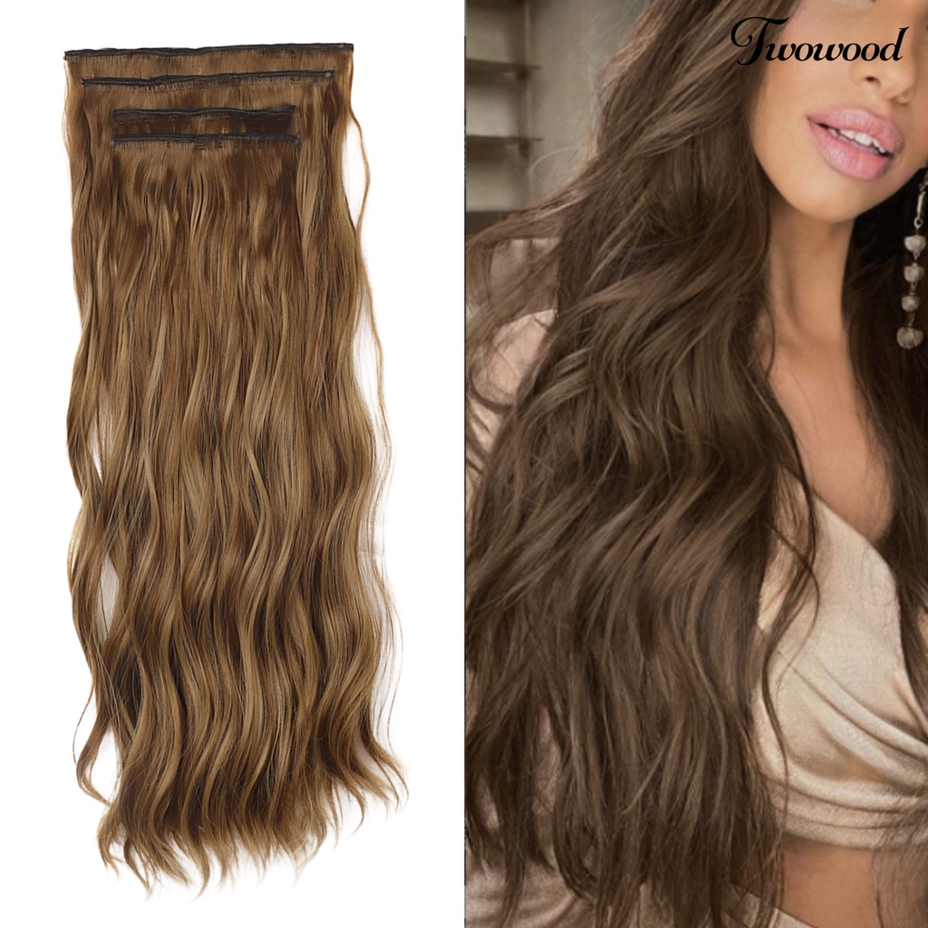 Twowood 1set 55cm Curly Hair Extension Dengan 4jepitan Rambut Berbulu Lembut Klip Serat Suhu Tinggi Dalam Panjang Bergelombang Hair Extension Daily Party Use