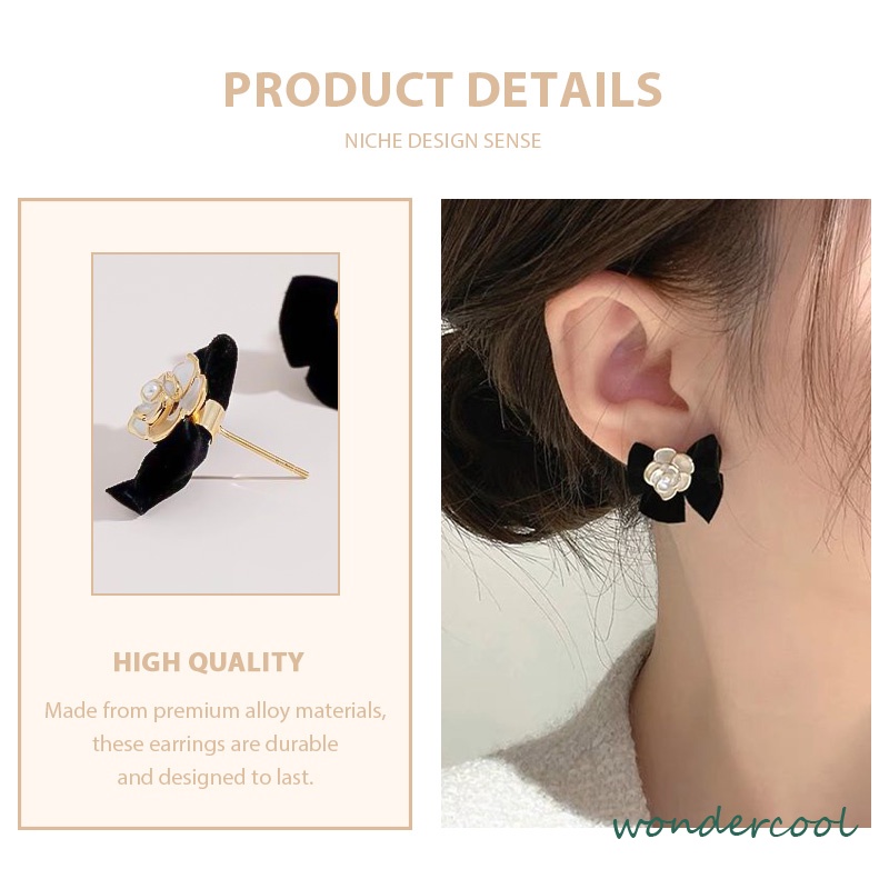 Anting bunga Camelia Korea anting busur Vintage Prancis anting premium desain untuk wanita-Won