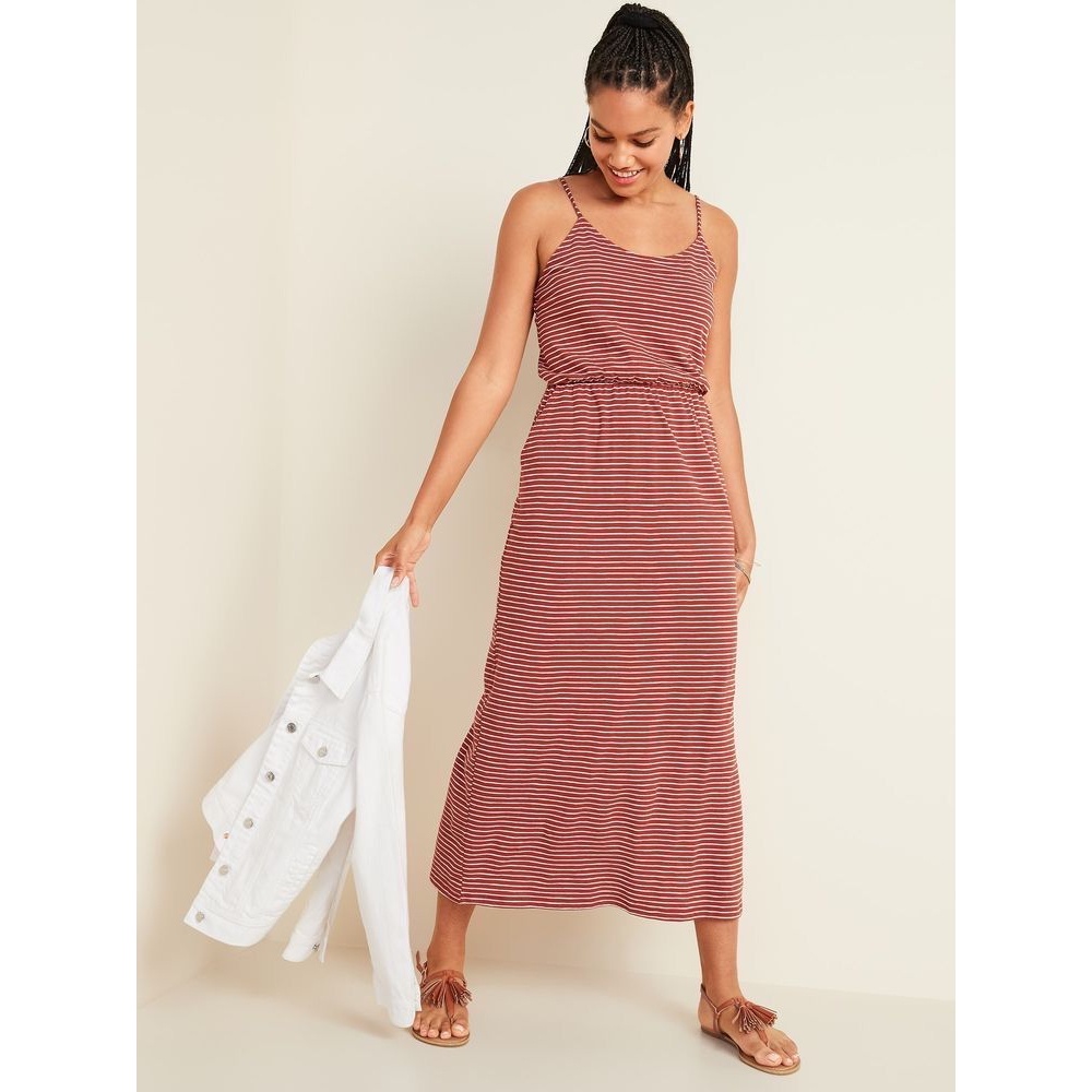 Oldnavy Waist-Defined Striped Slub-Knit Maxi Cami Dress