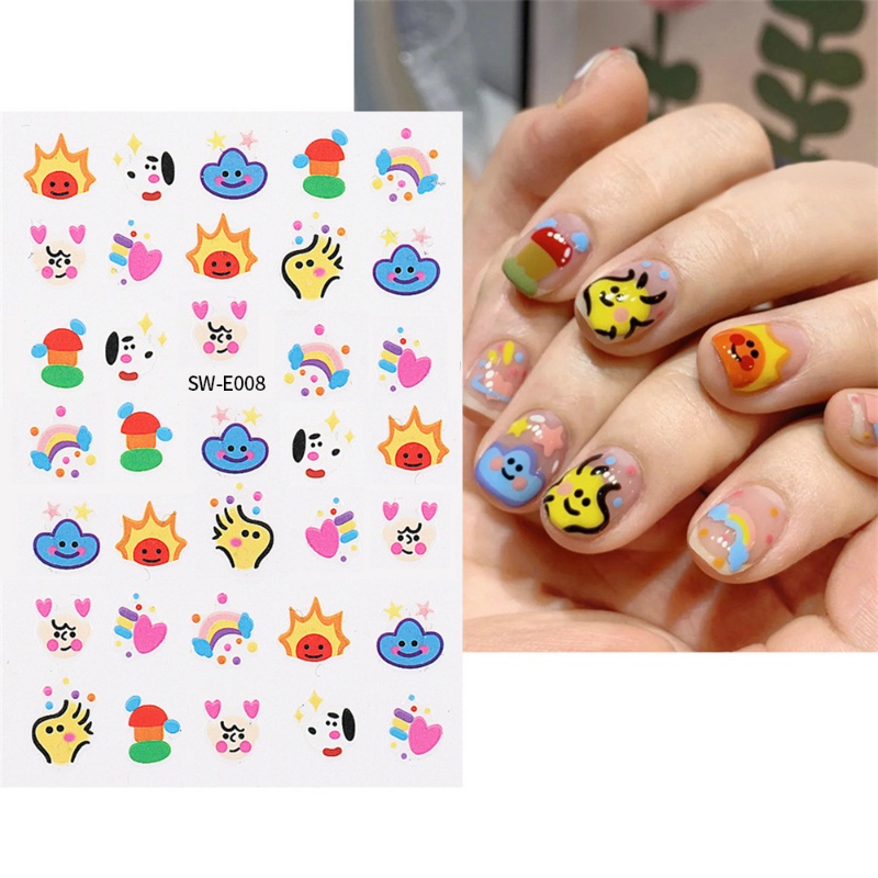 [Unggulan] 1lembar Kartun Lucu Kecil Monster Stiker Kuku Kawaii Mata Besar Transfer Air Kuku Stiker 3D Warna-Warni Perekat Diri Nail Art Slider Tape Manicure Dekorasi