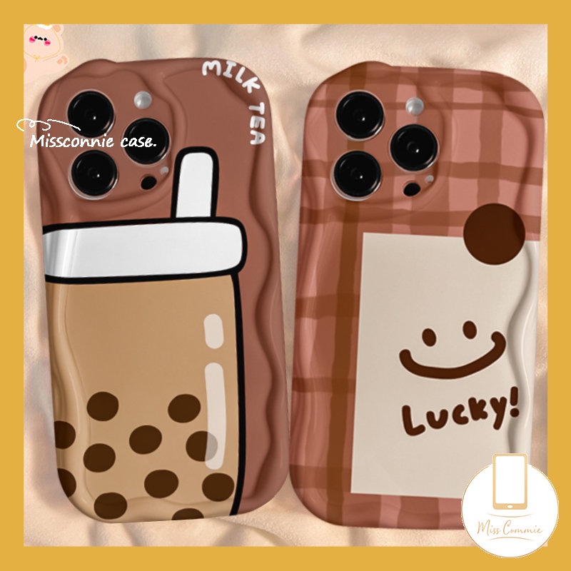 Smiley Lucu Lembut Tpu Case Untuk Realme C35 C31 C55 C33 C11 C30 C21 C53 C25 5 6i 5i 5s 7i 9i C15 C21Y C25Y C12 C20 C25s C17 C3 C20A Kartun Teh Susu 3D Bergelombang Melengkung Tepi Glossy Cover