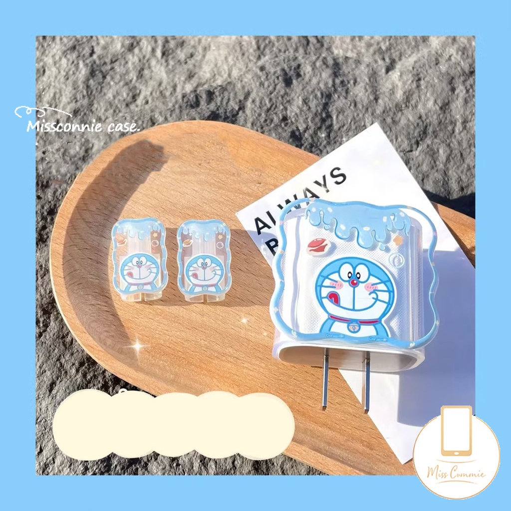 Set Lengan Kabel Data Tepi Bergelombang Kucing Doraemon Kartun Lucu Kompatibel Untuk Apple 18 /20W Charger Case Cinta Hati USB Cable Bite Protector Cover