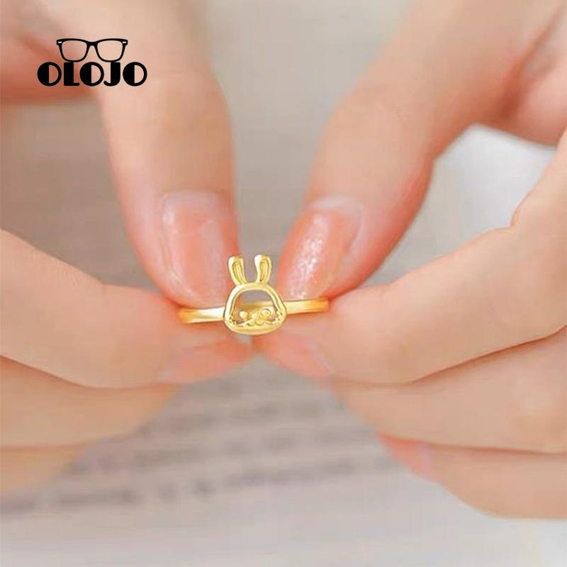 [Olojogrosirtahun Kelinci Cincin Berlapis Emas Pembukaan Fashion Zodiak Kelinci Cincin Perempuan