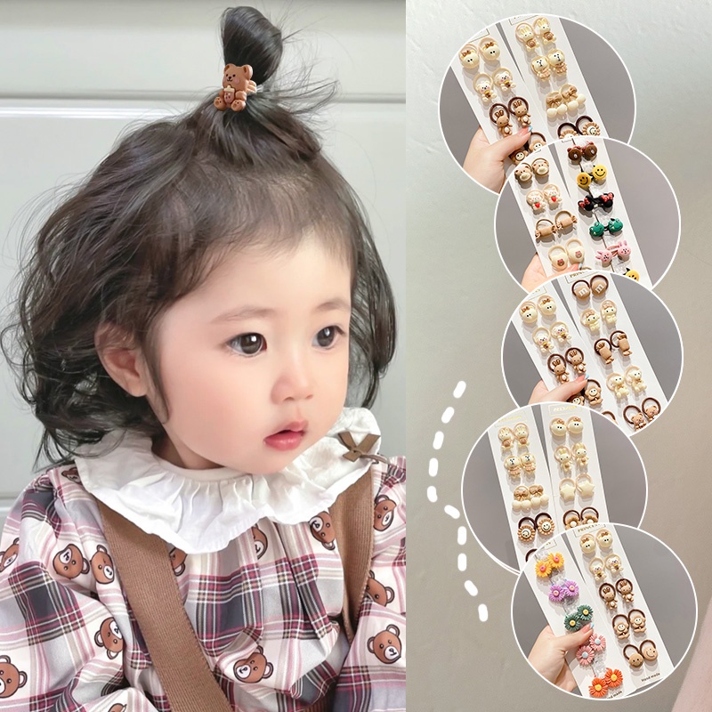 10pcs Anak-Anak Kartun Beruang Karet Gelang Rambut Karet Tidak Sakit Elastisitas Rambut Bagus Bayi Baby Hair Band Tali Rambut Wanita
