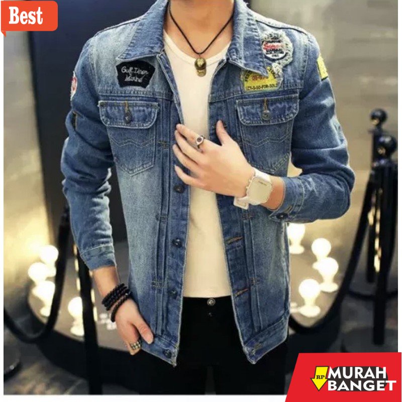 Jaket kulit pria terbaru- JAKET JEANS PRIA / COWOK MODEL TERBARU SOBEK TEMPEL EMBLEM