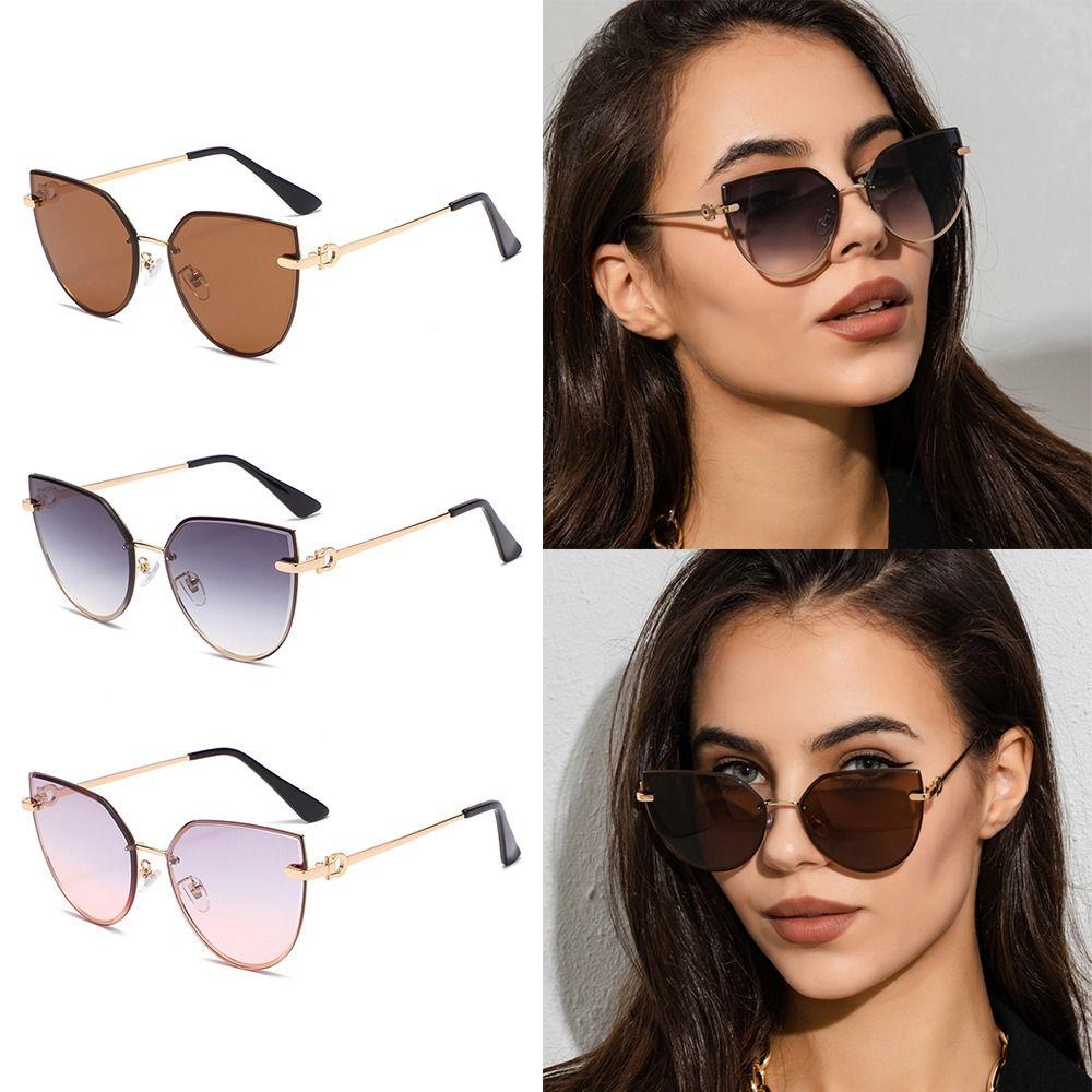 R-flower Cat Eye Sunglasses Trendy Frame Metal Kacamata Matahari Hitam Fashion Untuk Unisex