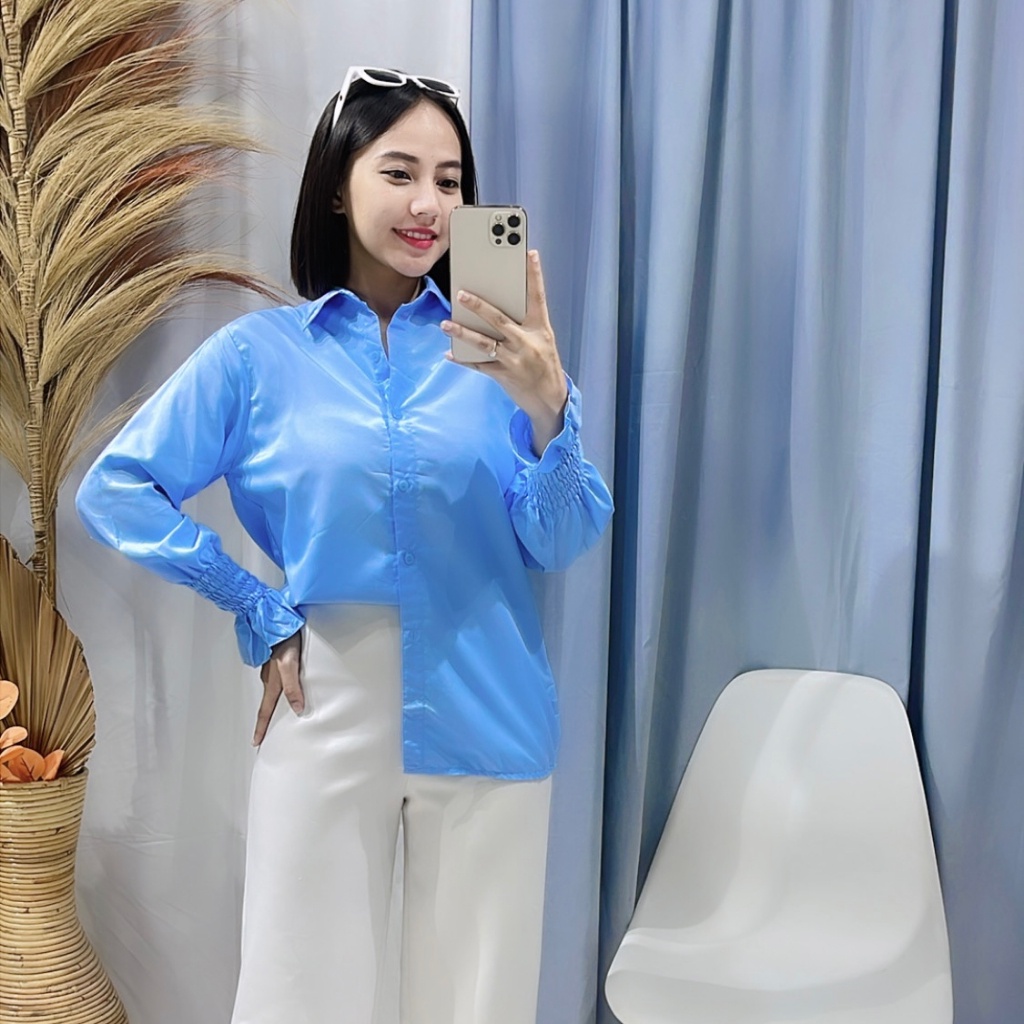 BEFAST - ZRX OOTD WANITA BLOUSE VIA / YOERI BLOUSE / Atasan Wanita Lengan Panjang / Blouse Polos Formal / Pakaian Casual Wanita Kerja / Outfit Daily Wanita Kerja / Blouse Terlaris / Fashion kekinian Remaja ABG Trendy