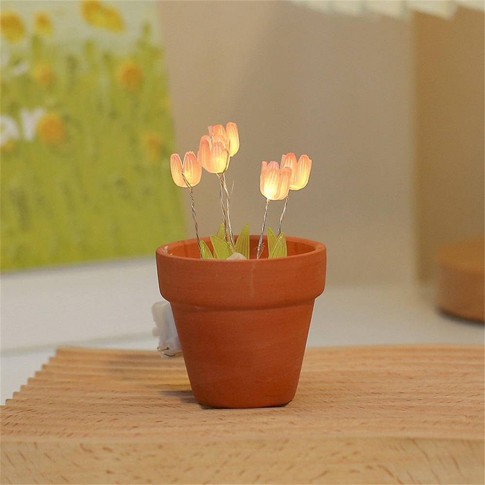 Pot Tulip DIY Lampu Malam Bahan Paket Mini Handmade Bunga Bundle Desktop Dekorasi Suasana Cahaya Pacar Hadiah Ulang Tahun