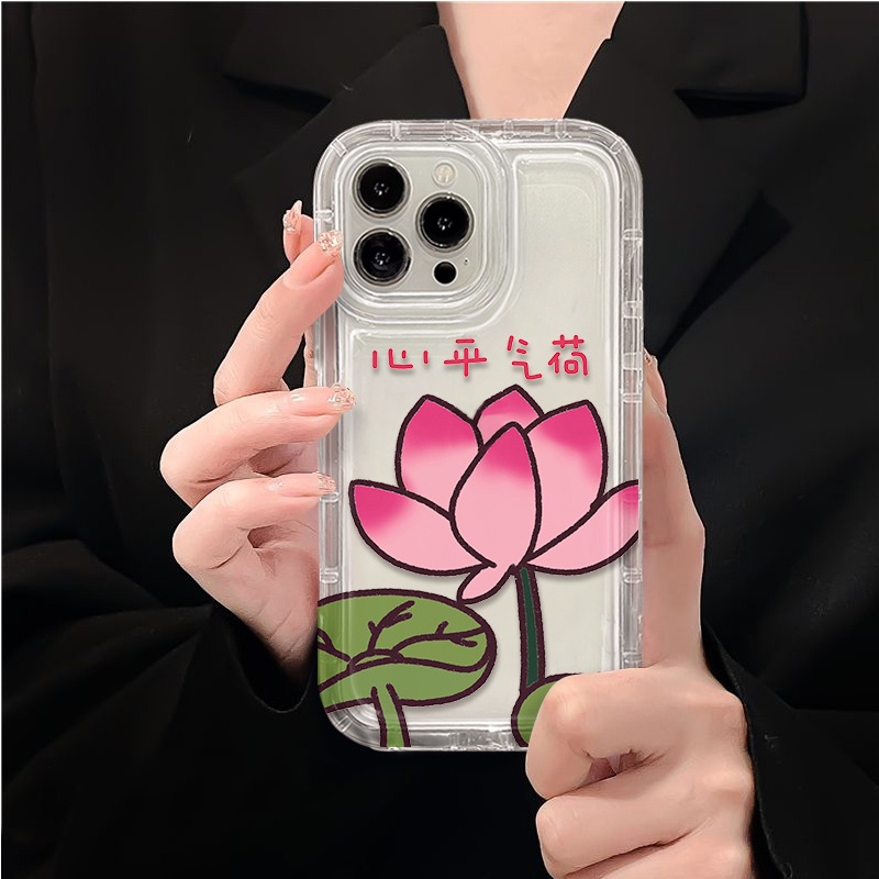 IPHONE Lotus Soft Phone Case Kompatibel Untuk Casing Iphone14 11 13 12 Pro XS Max X Xr7 +8 Plus Transparan TPU Silikon Shockproof Cover