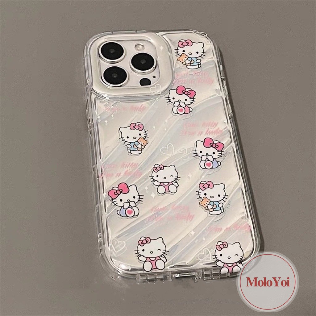 Casing Tombol Ponsel Digital Kartun Hello Kitty Vintage Kompatibel Untuk IPhone XR XS X Max 7Plus 7 6 8 6S Plus 11 13 14 12 Pro Max SE 2020 Kartu Laser Korgasi Stereo 3D Soft Cover