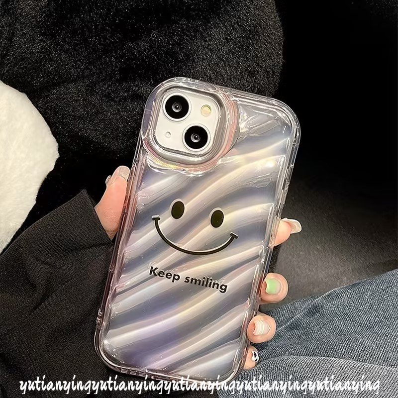 IPHONE Case Kartu Laser Hati Cinta Kompatibel Untuk Iphone11 12 14 13 Pro MAX XR X XS MAX 7plus7 8 6 6S Plus SE 2020 Kreatif Sederhana Huruf Smile Gradasi 3D Stereo Korgasi Soft Cover