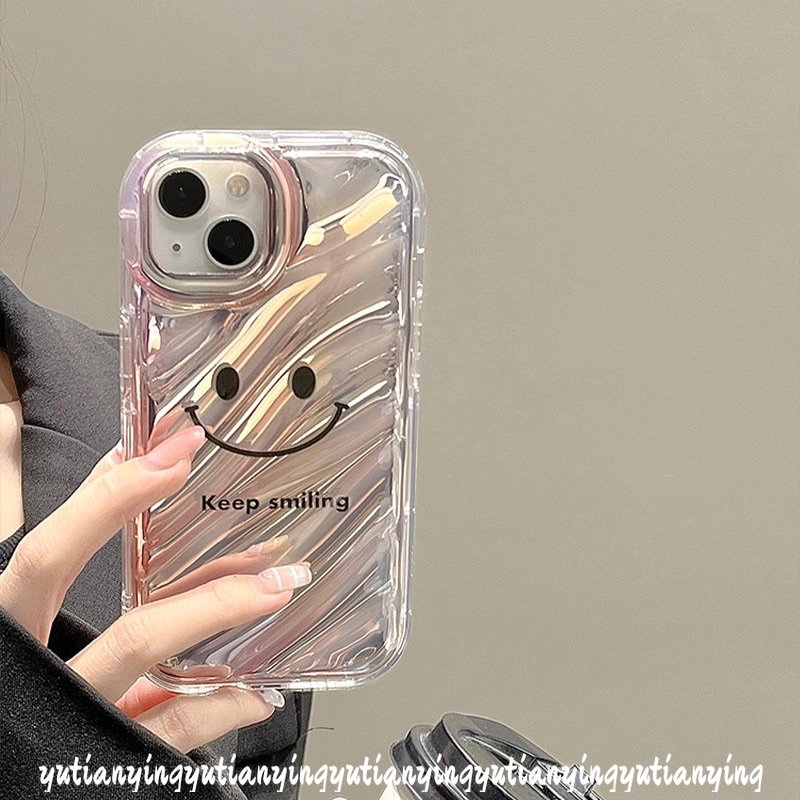 IPHONE Case Kartu Laser Hati Cinta Kompatibel Untuk Iphone11 12 14 13 Pro MAX XR X XS MAX 7plus7 8 6 6S Plus SE 2020 Kreatif Sederhana Huruf Smile Gradasi 3D Stereo Korgasi Soft Cover