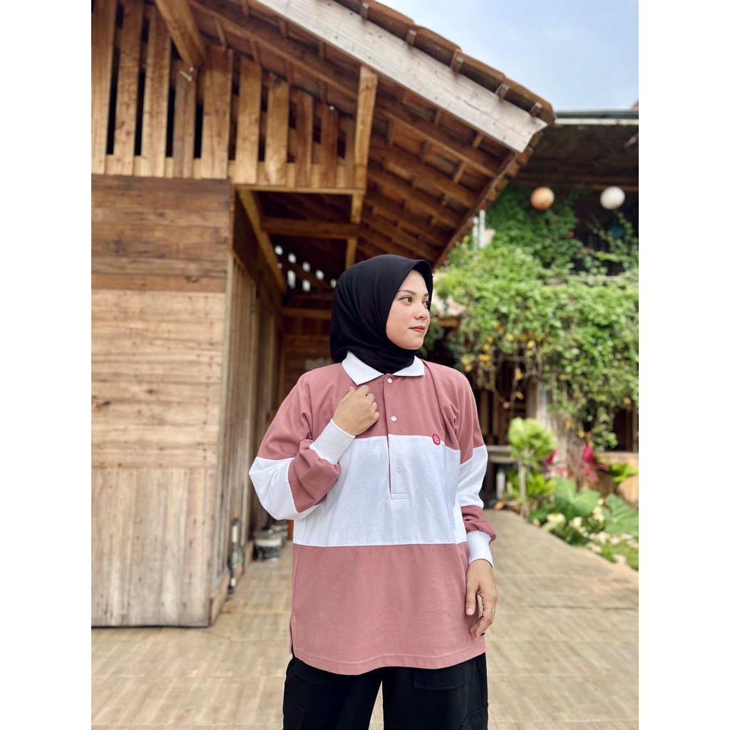 Polo Rugby Shirt Oversize Busui Friendly Top Hijab Friendly