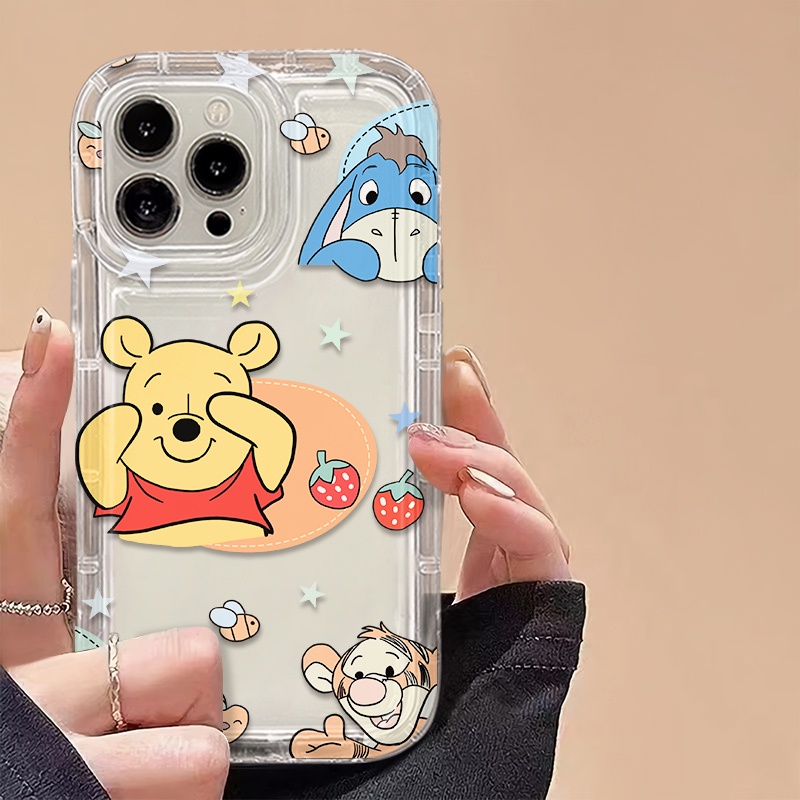 IPHONE Cute Bear Transparan Lembut Casing Ponsel Kompatibel Untuk Iphone14 13 11 12 Pro XS Max X XR 7+ 8plus Casing TPU Silikon Shockproof Cover