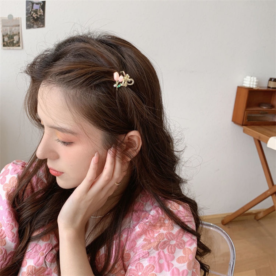 Korea Alloy Bunga Tulip Klip Rambut Mutiara Manis Jepit Rambut Kecil Hair Claw Aksesoris Rambut Gadis