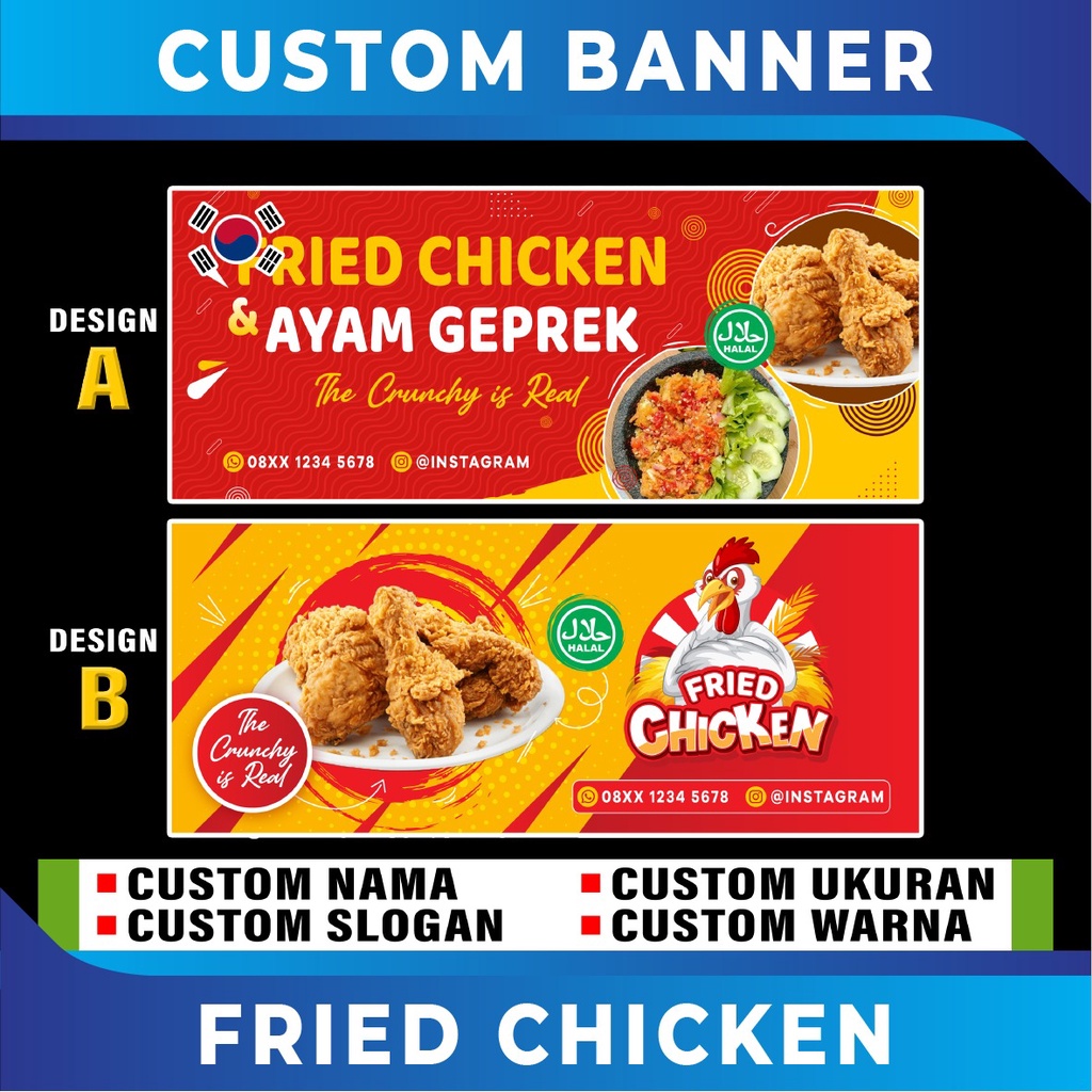 Cetak Spanduk Fried Chicken - Ayam Bakar Goreng - Spanduk Ayam Geprek