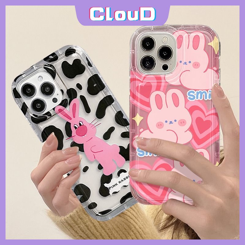 Untuk Oppo A96 A3s A1K A53 A77 Reno 54f A77s A16K A12E A52 A92 A17 A16 A7 A54 A74 A55 A76 A95 A5s A12 A31 A15 A57 A17K A16s A5 A9 Love Heart Airbag Leopard Print Kelinci Pink Case