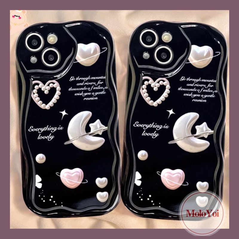 Case Alfabet Cinta Hati Bulan Romantis Kompatibel Untuk IPhone 7Plus XR X XS Max 6 6s 7 8 Plus 8plus11 12 13 14 Pro Max SE 2020 3D Wavy Curved Edge Cover