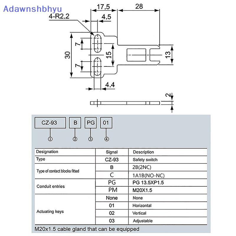 Adhyu CZ93-K1 Pengaman Pintu Interlock Switch Actuag Key Direct Acg Bolt Tool Untuk CNC Mill 3D Printer Door Switch ID