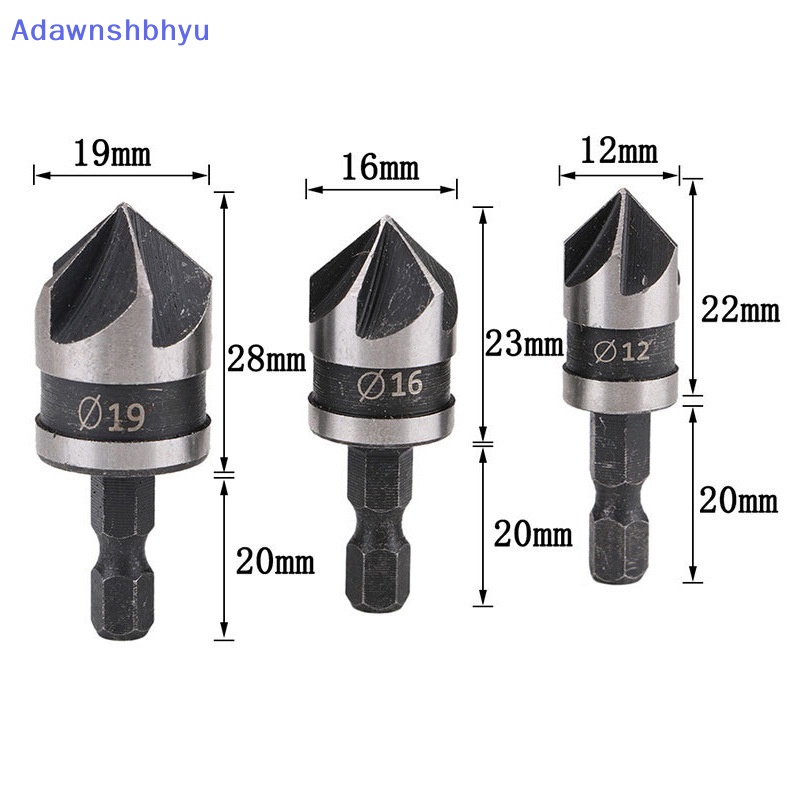 Adhyu 3Pcs Hex Countersink Boring Set Untuk Metal Drill Bit Tools Hexagonal Carbon Steel ID