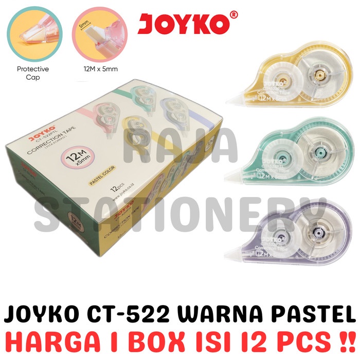 

JOYKO CORRECTION TAPE 12m TIPEX KERTAS JOYKO CT-522 PASTEL 12PCS