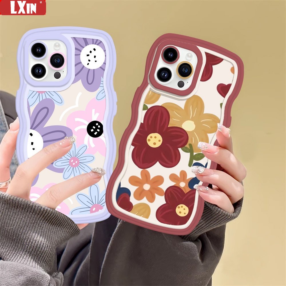 Realme C55 C21Y C25Y C11 2021 Realme10 C30 C31 C33 C35 C30S C15 C25 C17 C12 C3 C2 8i 7i 5 5i 6i 7 Pro Narzo50A 50i Prime 20 Pro Warna Warni Minyak Motif Indah Bunga Tanaman Case