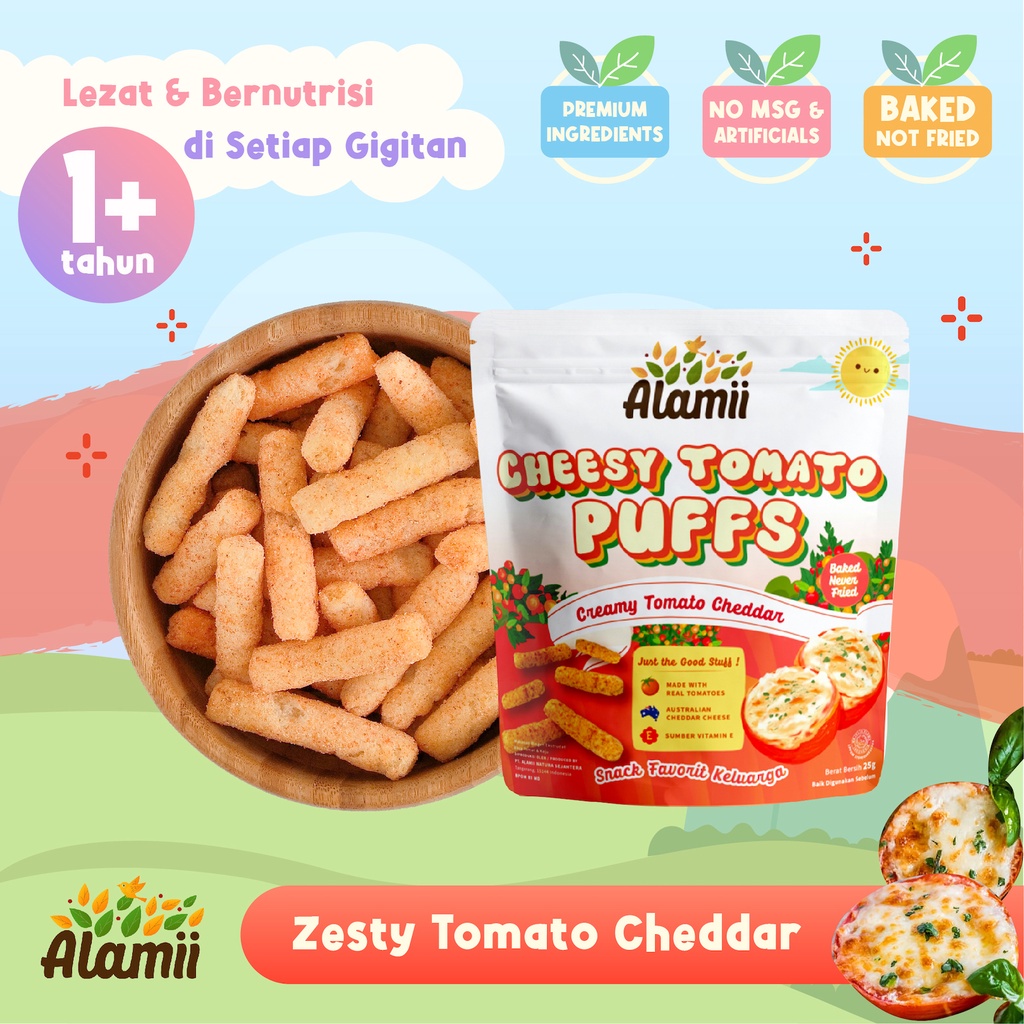 Alamii Snack Puffs 25gr - Healthy Snack Anak / Baby ( Cheese, Cheesy Tomato, Chicken Mushroom, Chocolate, Golden Veggie, Peanut Butter, Strawberry Yougurt