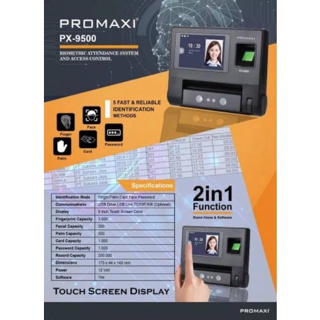 Mesin Absensi PROMAXI PX9500 Biometric - Absen Wajah, Jari, Telapak Tangan PX-9500