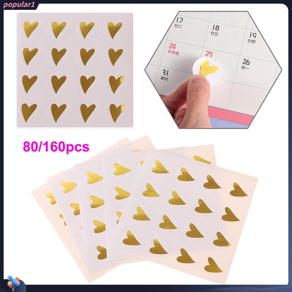 Populer 80 /160pcs Handmade Stiker Perlengkapan Pesta Bronzing Baking Hiasan Bulat Cinta Hati