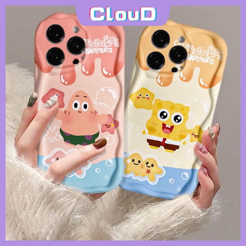 IPHONE Lovely Ice Cream SpongeBob Patrick Soft Tpu Case Kompatibel Untuk Iphone11 12 13 14 Pro Max7 8 6s 6 Plus Se2020 XR XS X Max 3D Wavy Curved Edge Kartun Casing Ponsel Lucu