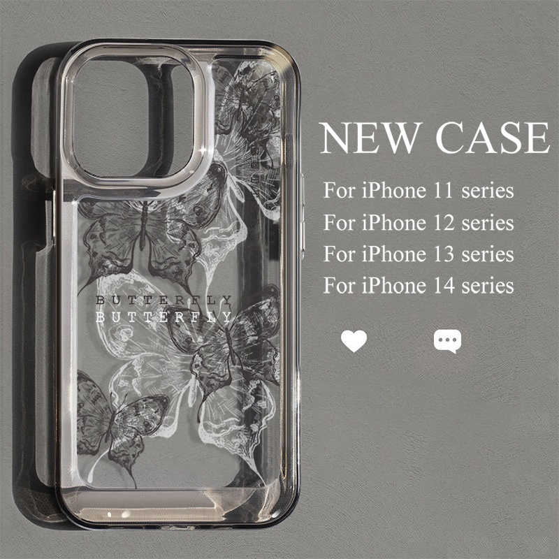 IPHONE Casing Kupu-Kupu Retro Fantasy Untuk Iphone6 Kompatibel 7 8 6Plus 7Plus 8Plus 11 14 Pro Max X XS XR 11 12 13 14 Pro Max SE 2020 2022 Plating Electroplated Buttons Shockproof Cover